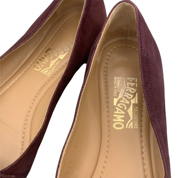 Salvatore Ferragamo Audrey Ballet Flats Women's Suede Burgundy Size 6C - Picture 5 of 9